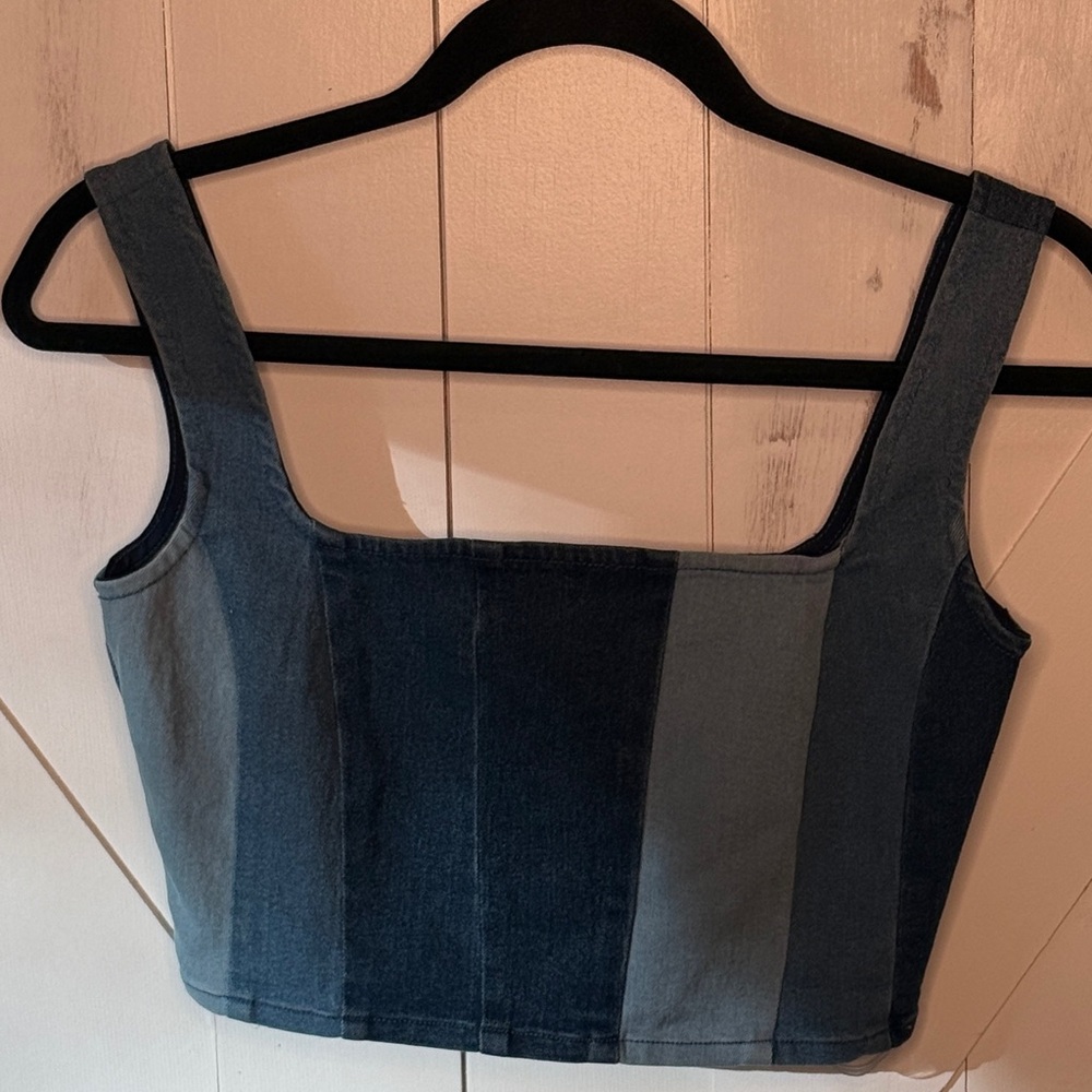 Blue Blush Colorblock Denim Crop Top